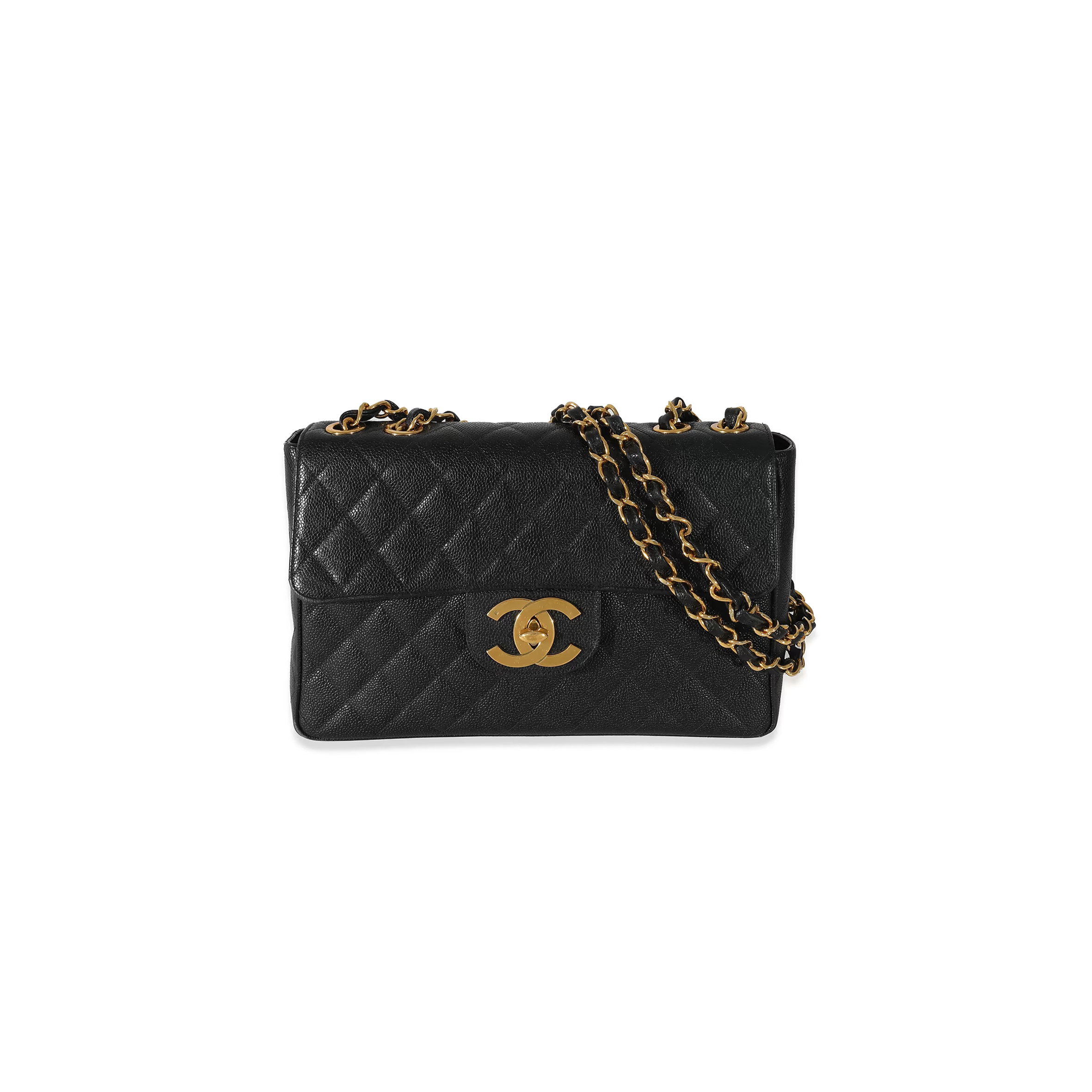 CHANEL VINTAGE BLACK CAVIAR CLASSIC FLAP BAG (34*22*10cm)